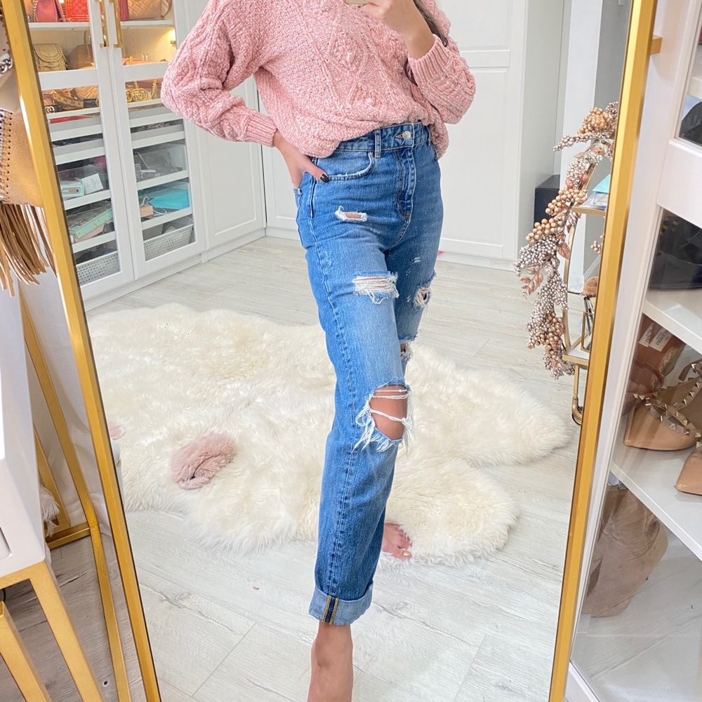 Zara Basic High Waist Distressed Denim - image 3